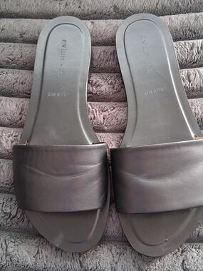 Everlane Black Leather Slide Sandals - Wide Strap